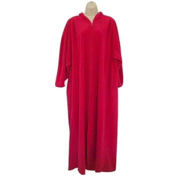 Vanity Fair Vintage Red Full Zip Front Long Sleeve Robe Woman's Sz Large - Picture 1 of 8
